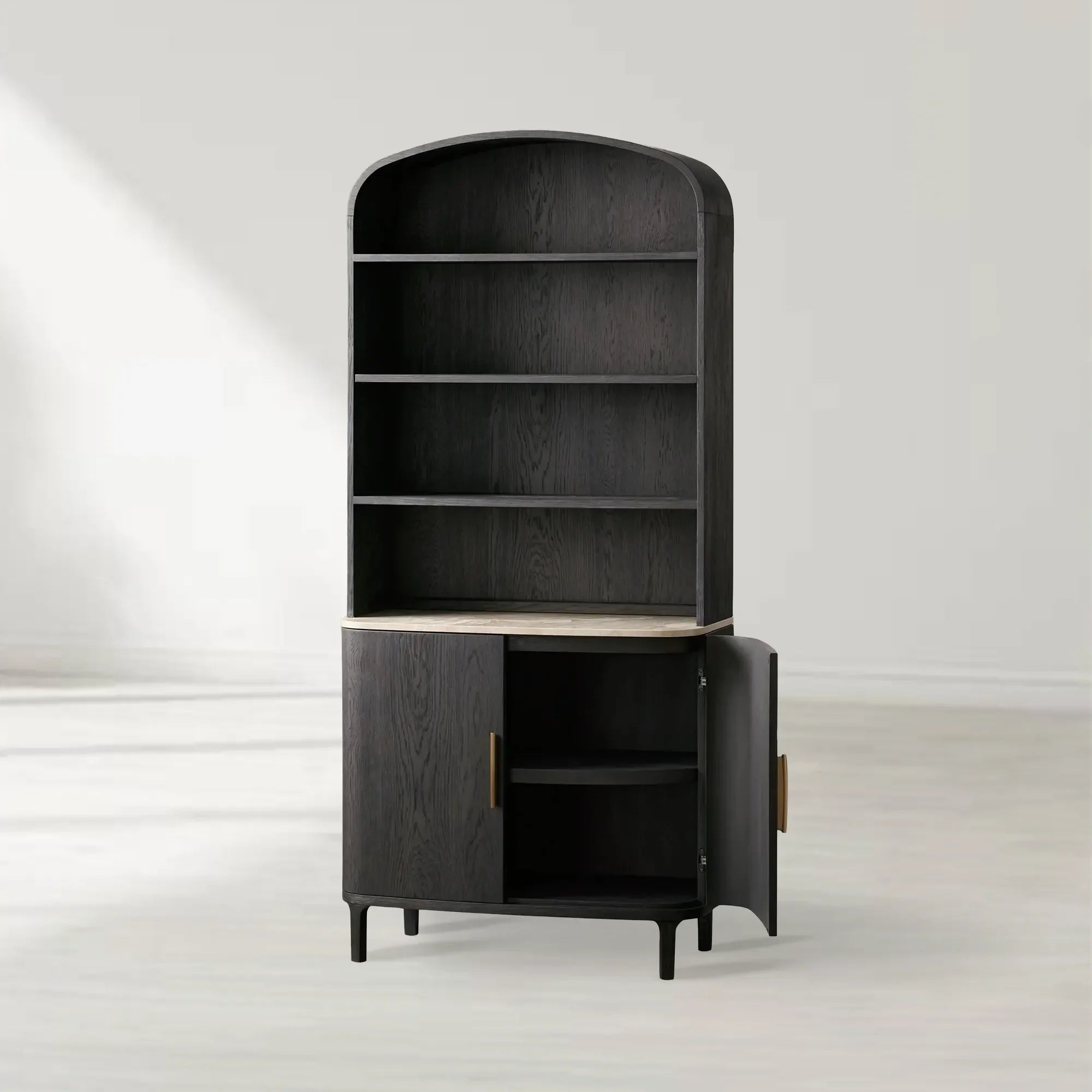 Danny Wood Tall Display Hutch With Marble Top Oak Sideboard buffet Storage Table Kitchen Pantry Cabinet