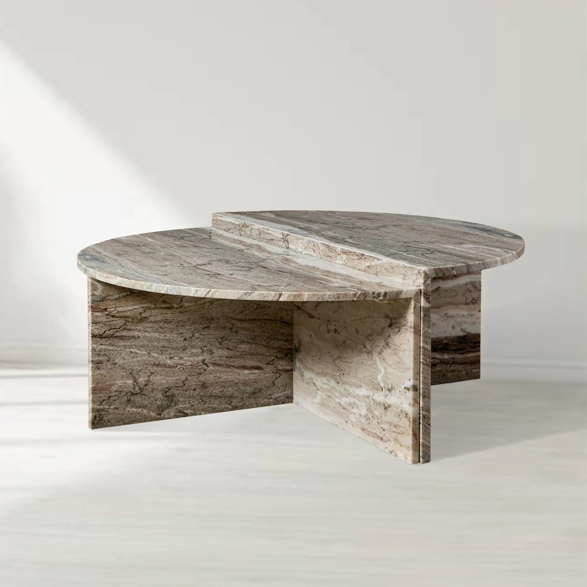 Riggs Modular Marble Circular Coffee Table Natural Stone Cocktail Table Sofa Center Tea Table