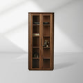 Caden Walnut Tall Display Cabinet Wood Curio Storage Cabinet Entryway China Cabinet Glass Door Bookcase
