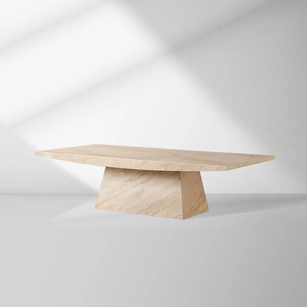 Ilaria Stone Coffee Table Beige Coralle Marble Pedestal Cocktail Table Living Room Center Tea Table