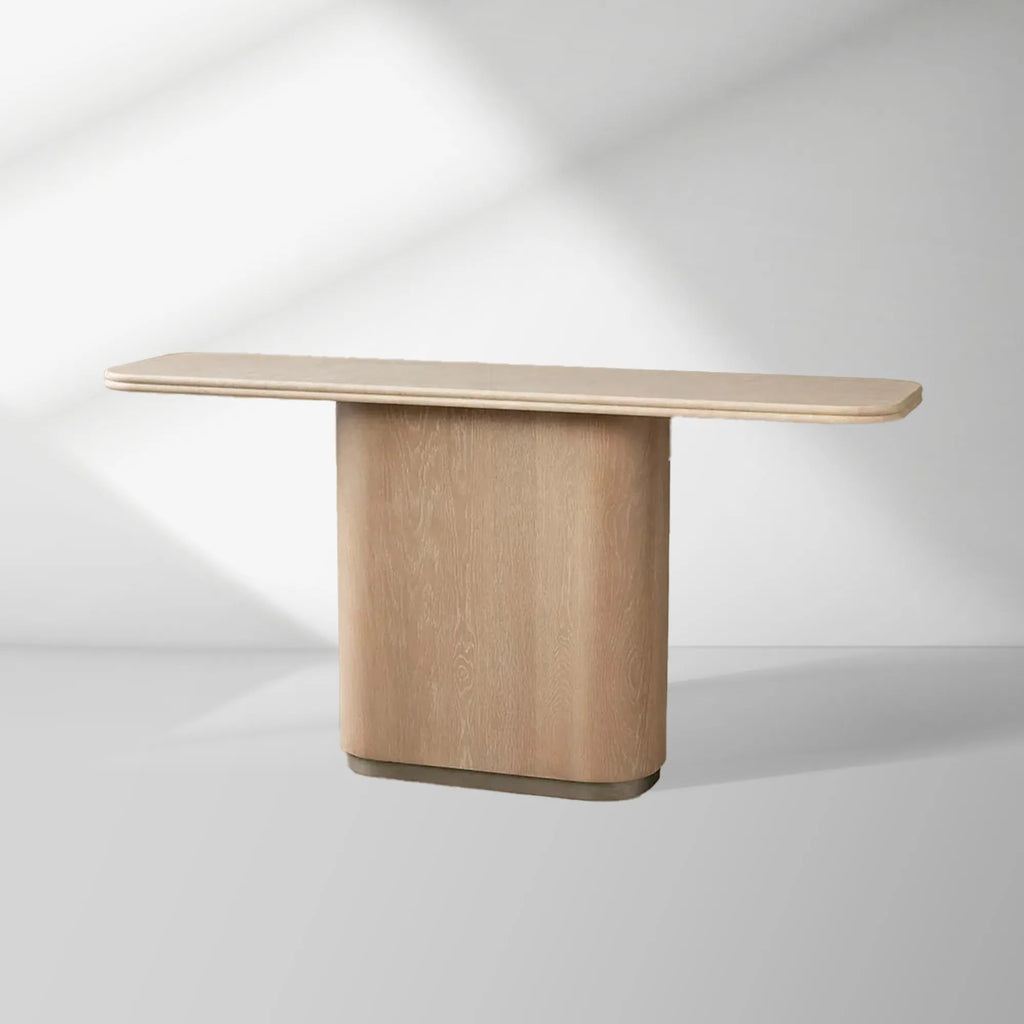 Caden Cream Stone Top Entrance Console Table Brushed Nickel Plinth Hallway Entryway Table