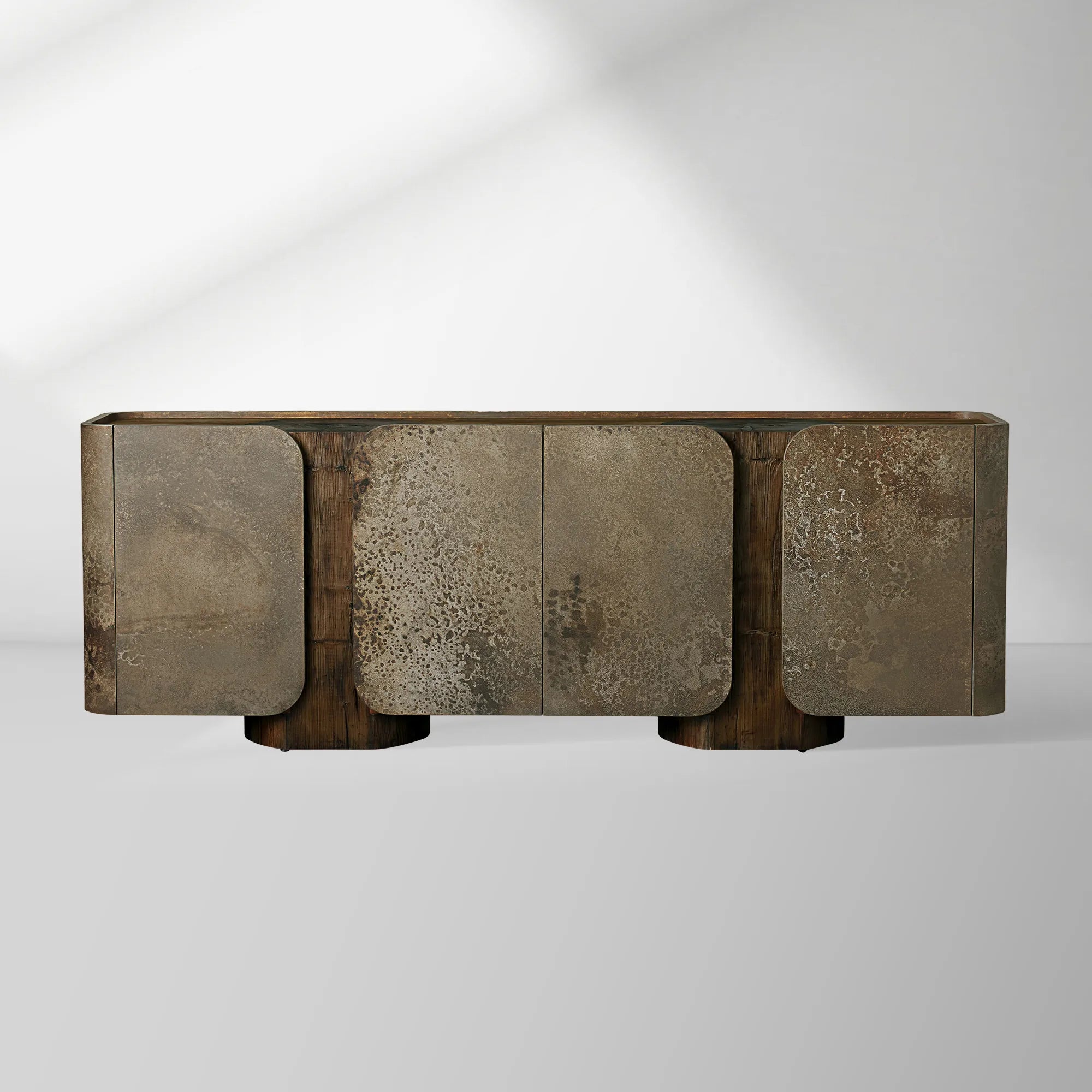 Alvaro Raw Wood Stumps Tabletop Sideboard Aluminum Buffet Table Living Room Entryways Cabinet