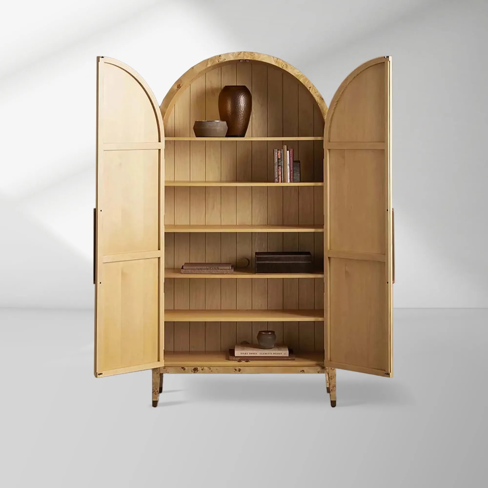 Hattie Burl Tall Cabinet Living Room Natural Wood Grain Storage Cabinet