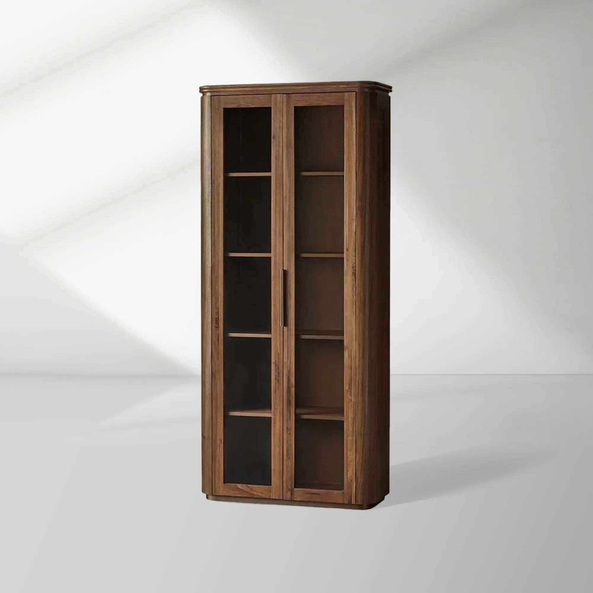 Caden Walnut Tall Display Cabinet Wood Curio Storage Cabinet Entryway China Cabinet Glass Door Bookcase