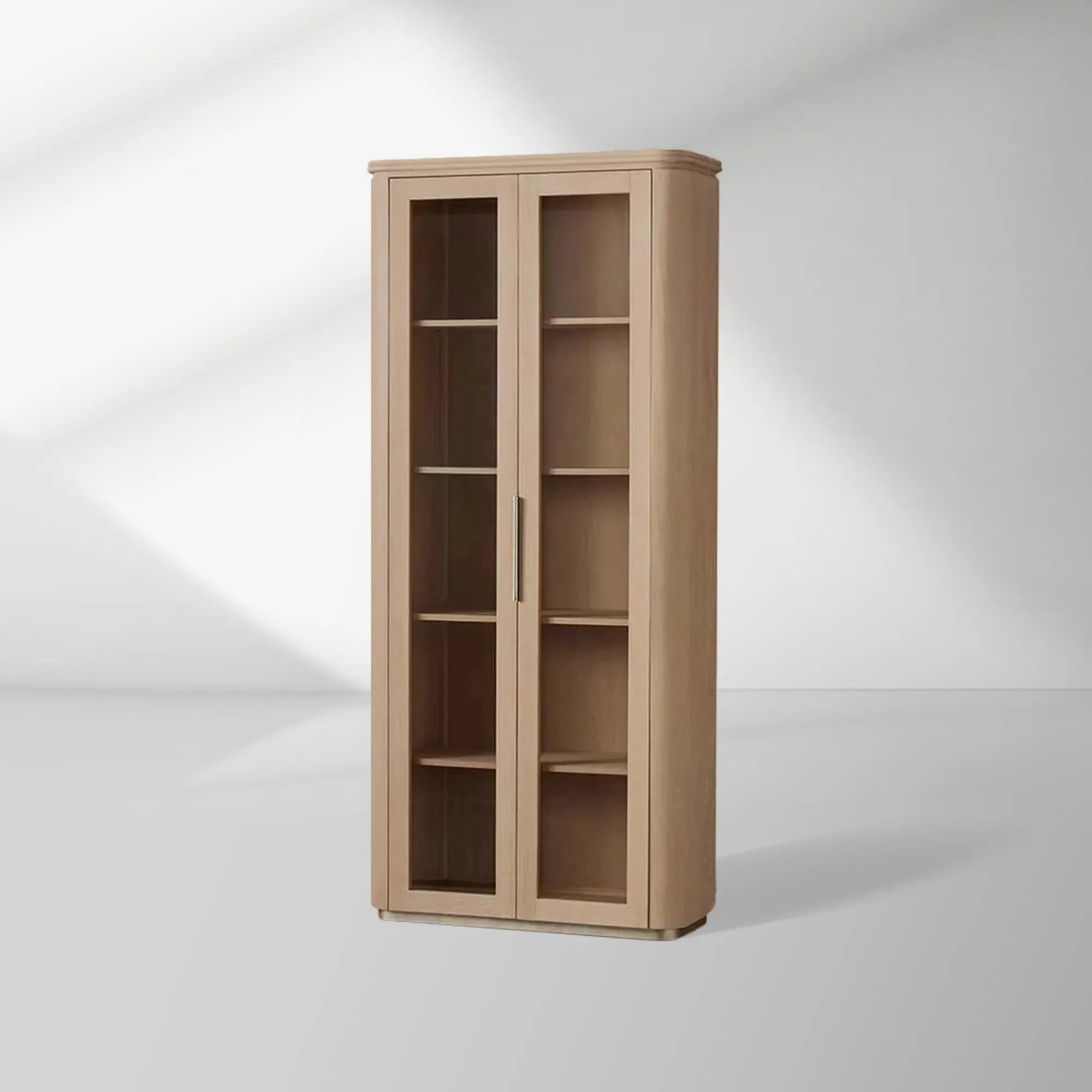 Caden Walnut Tall Display Cabinet Wood Curio Storage Cabinet Entryway China Cabinet Glass Door Bookcase