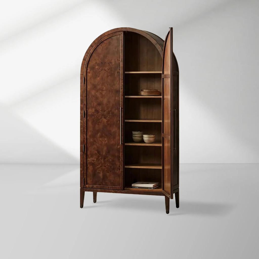 Hattie Burl Tall Cabinet Living Room Natural Wood Grain Storage Cabinet