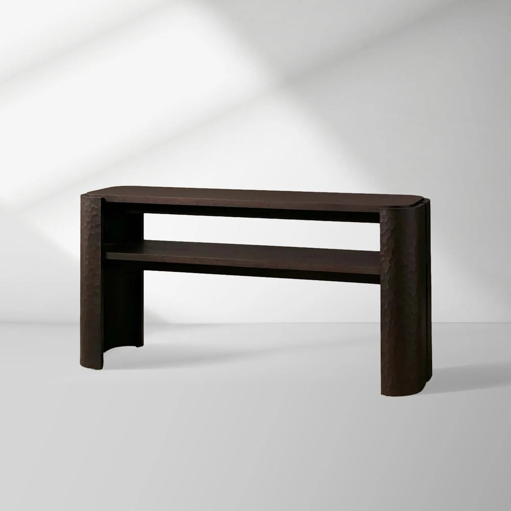 Chiseled Mahogany Entrance Console Table Wood Deep Brown Hallway Entryway Table