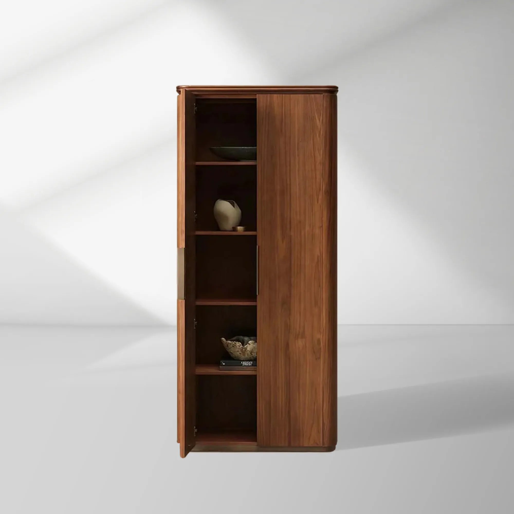 Caden Wood Door Tall Storage Cabinet Walnut Curio Display Cabinet dining Entryway China Cabinet