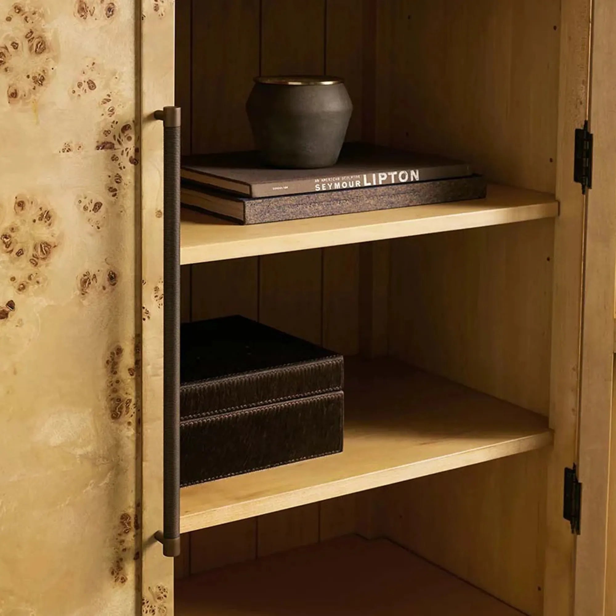 Hattie Burl Tall Cabinet Living Room Natural Wood Grain Storage Cabinet