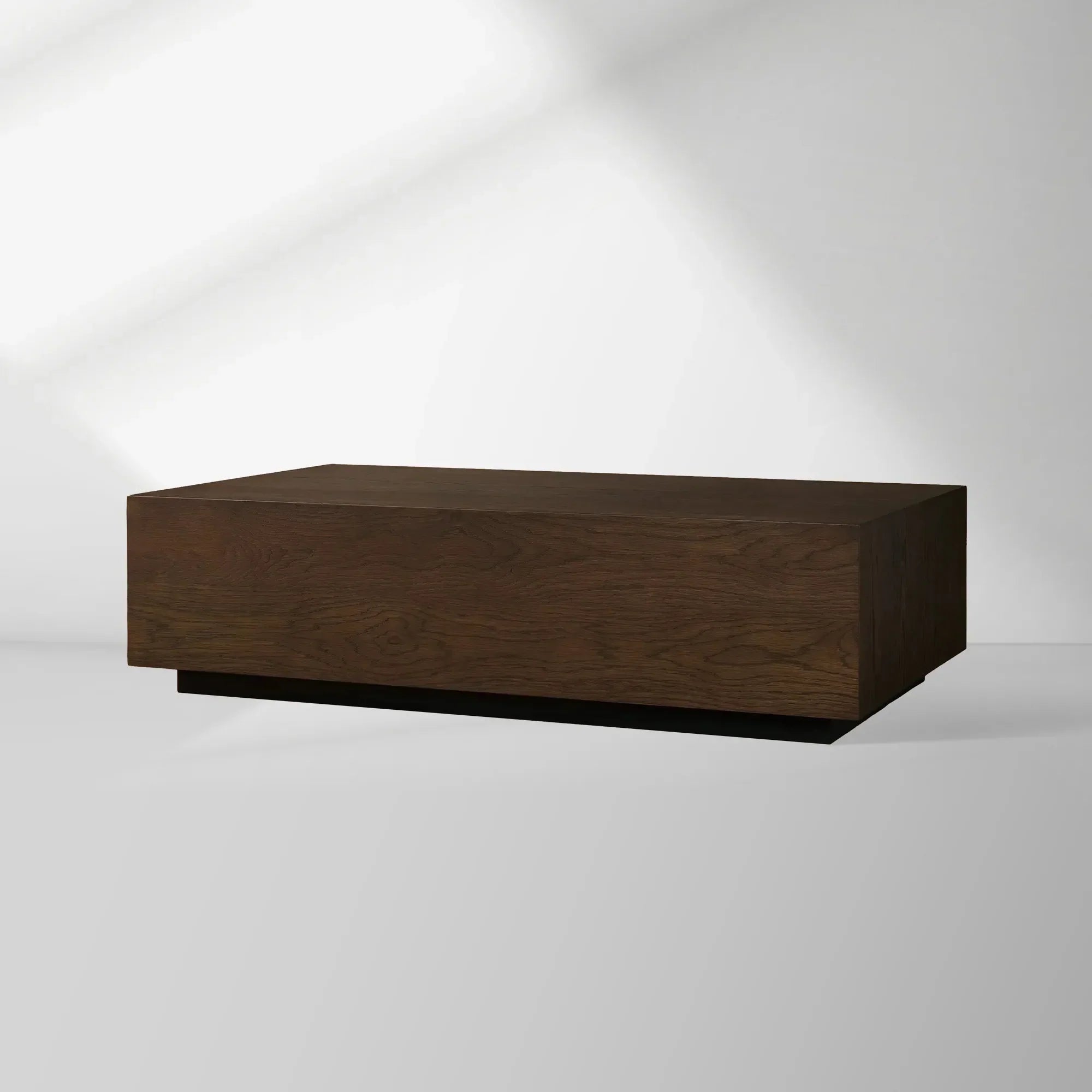 Sullivan Rectangular Oak Coffee Table Black Plinth Base Cocktail Table Wood Living Room Center Tea Table