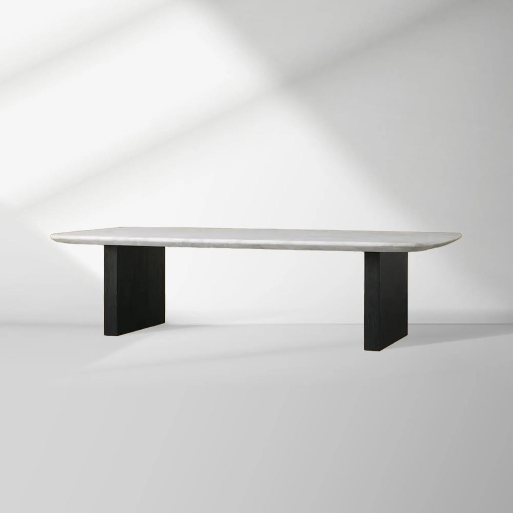Saint Germain Marble Top Coffee Table Living Room Cocktail Table Clement Wood Base Center Tea Table