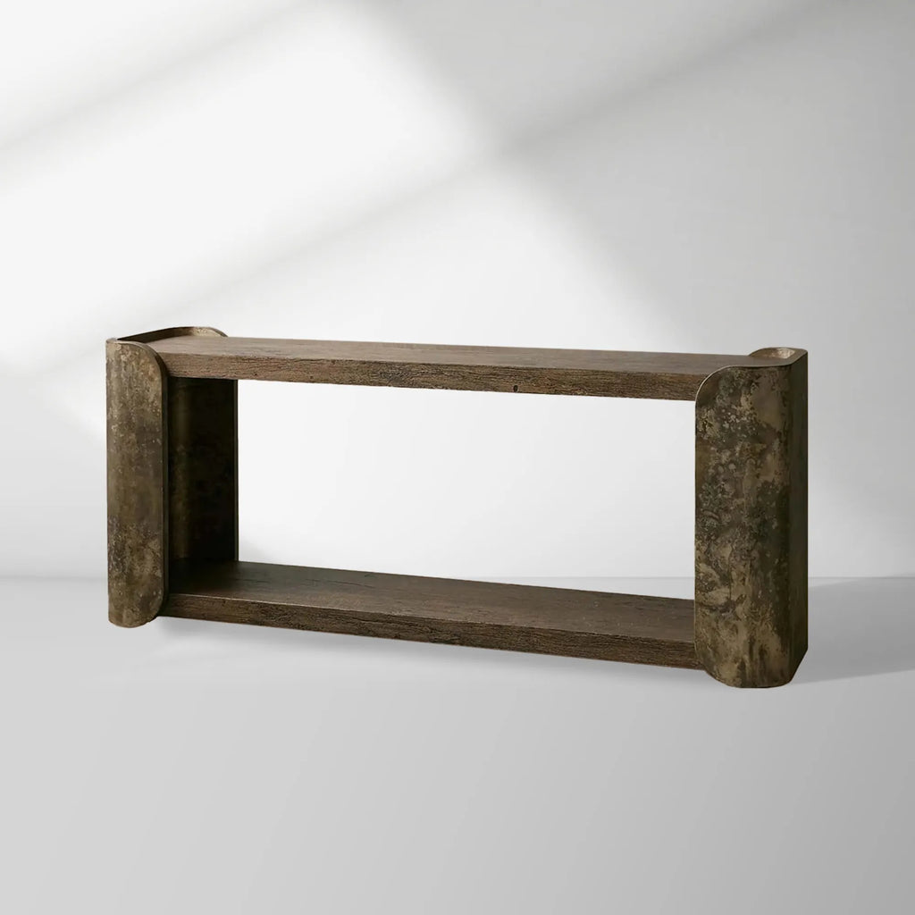 Alvaro Primavera Wood Entryway Console Table Oxidized Aluminum Hallway Entrance Table