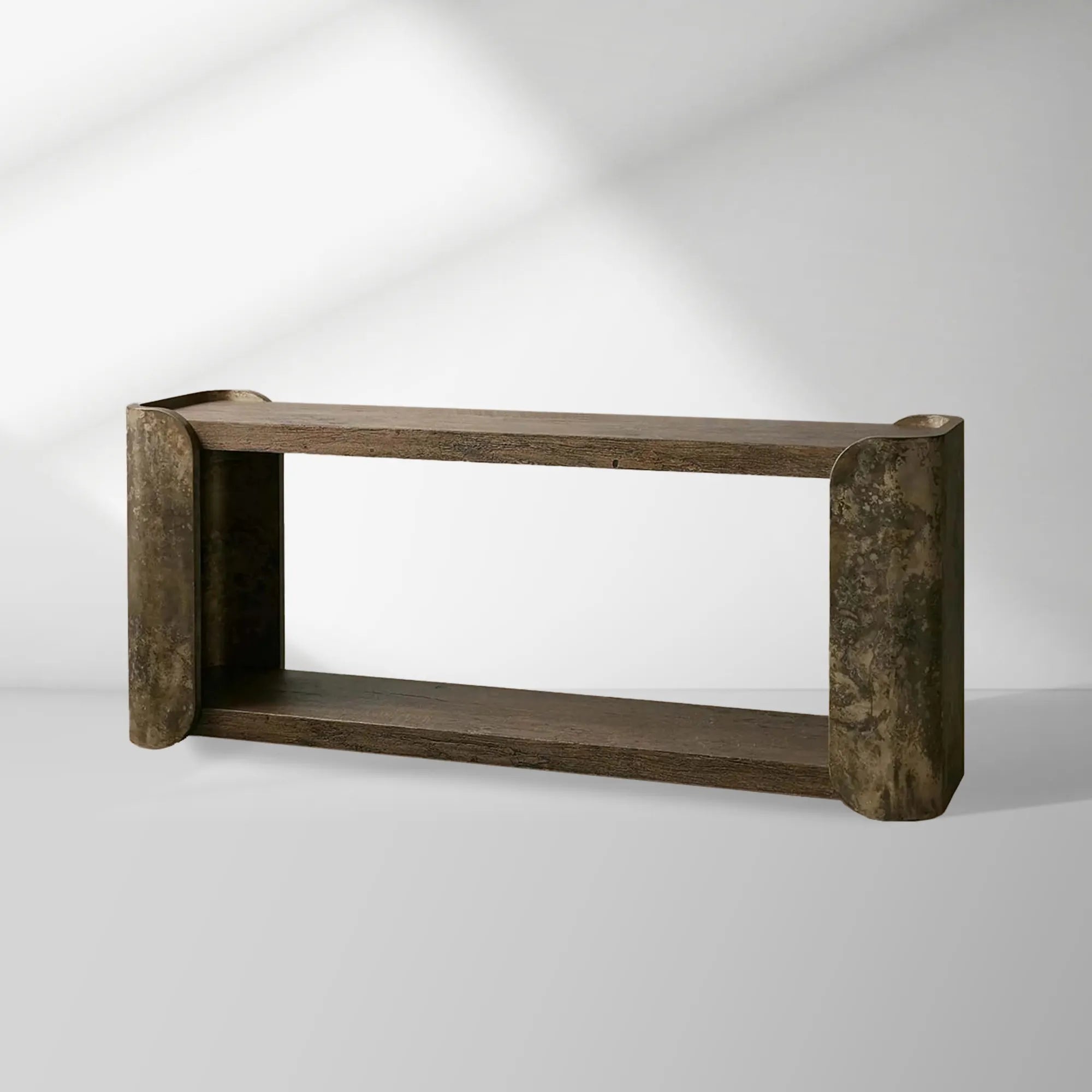 Alvaro Primavera Wood Entryway Console Table Oxidized Aluminum Hallway Entrance Table