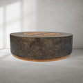 Industrial-Style Round Coffee Table with Concrete Top and Wooden Base