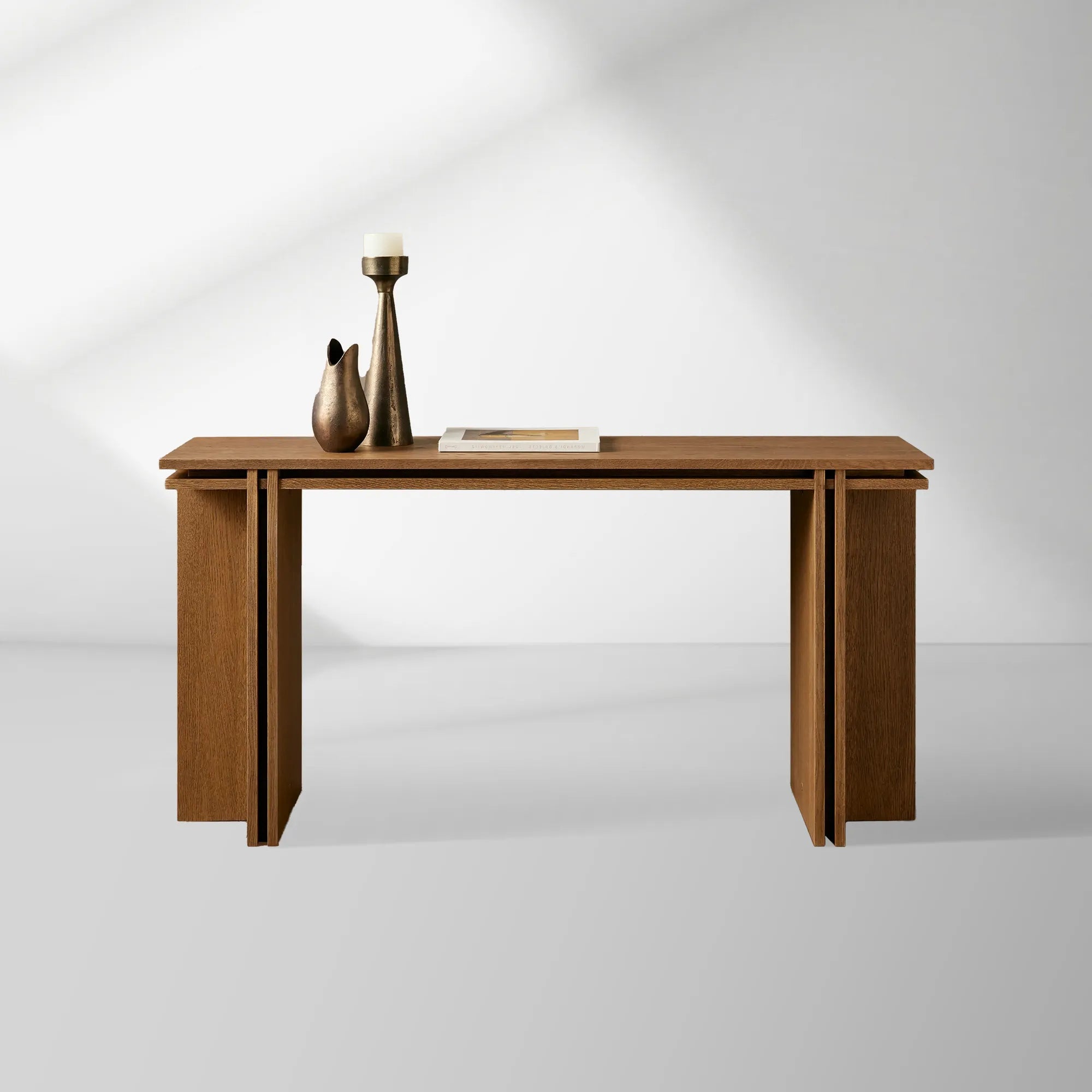 Eaves Layered Oak Entrance Console Table Mdernity Wood Entryways Wallway Table