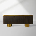 Neira Charred Walnut Sideboard with Aged Brass Legs Buffet Table Mid-Century Modern Living Room Entryways Cabinet