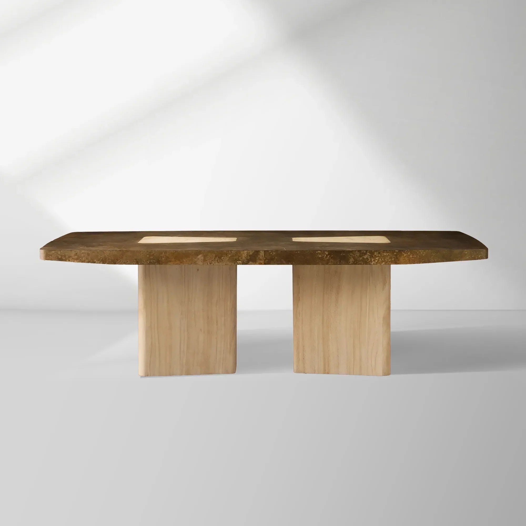 Marea Guanacaste Wood Rectangle Dining Table in Oxidized Aluminum
