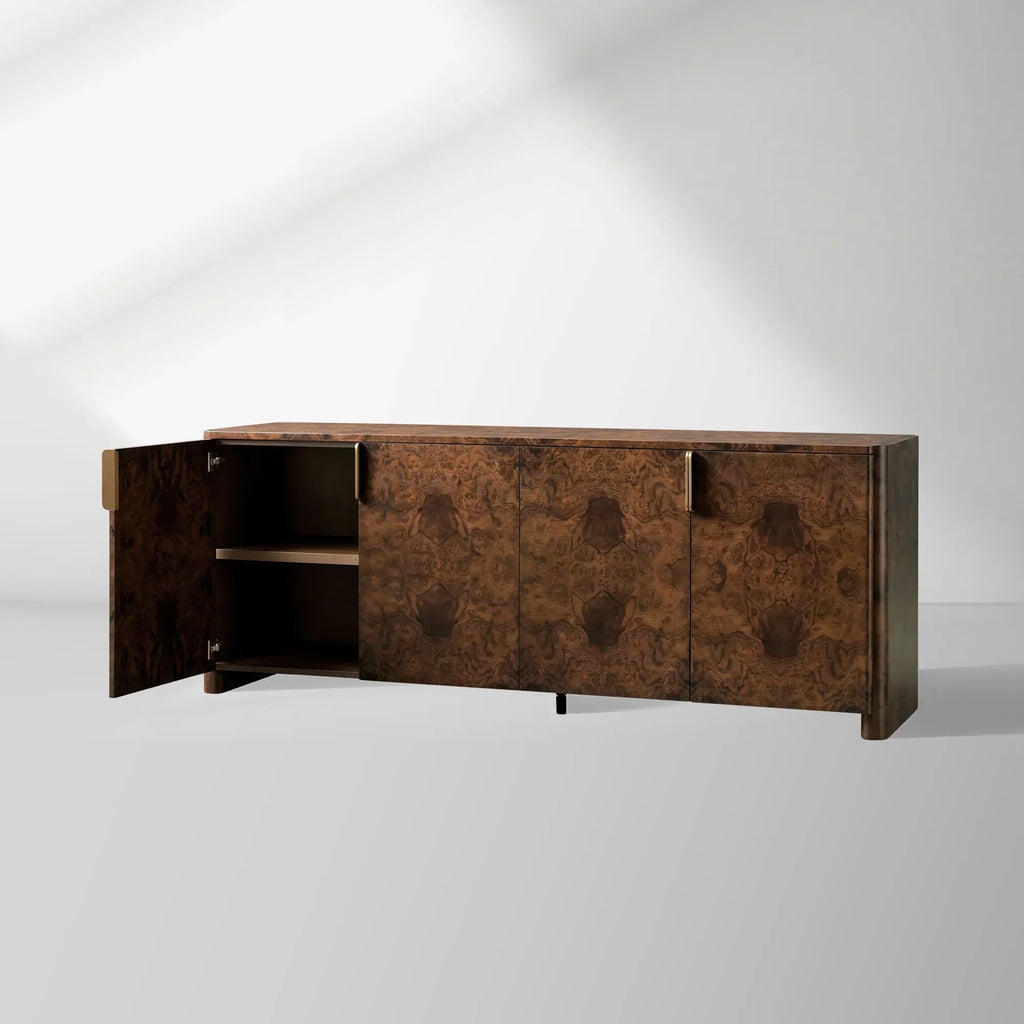 Morley Walnut Burl Sideboard Wood Buffet Table Cabinet Living Room Entryways TV Cabinet