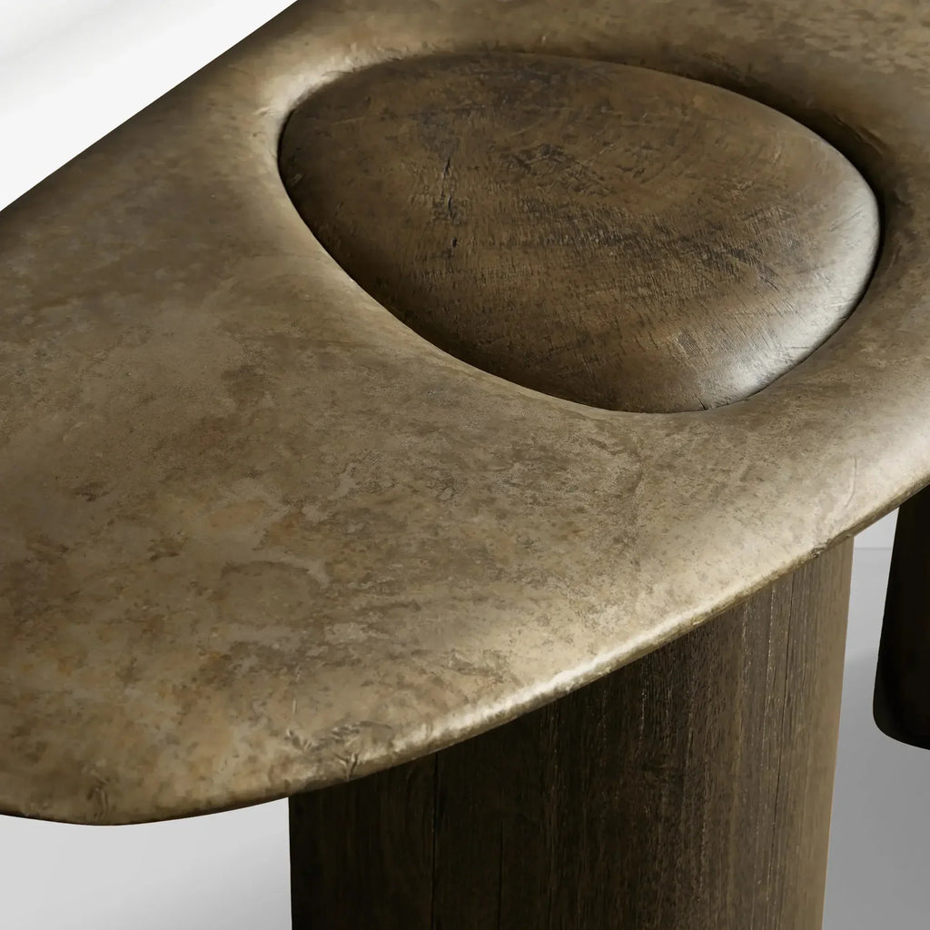 Sucurro Spalted Primavera Wood Console Entryways Table Oxidized Aluminum Top Entrance Wallway Table