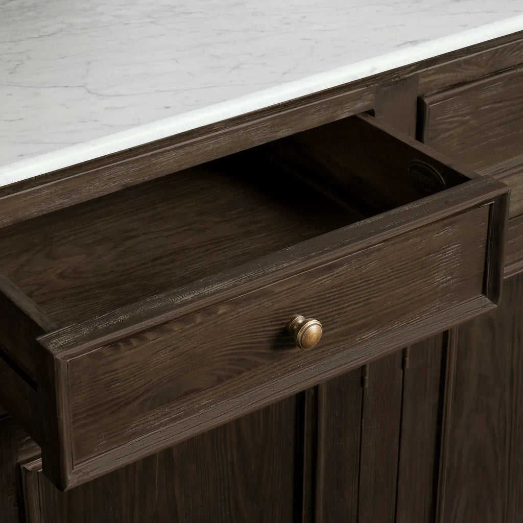 Kensington Marble Top Sideboard Pine Buffet Storage Cabinet Wood Living Room Cabinet