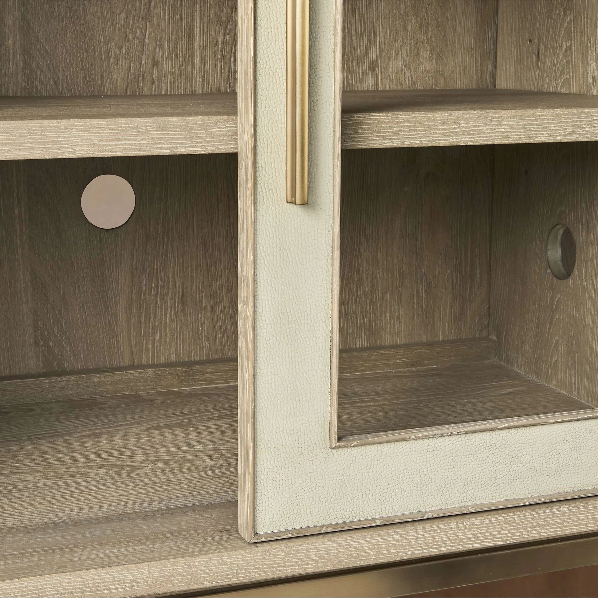 Malone leather Panels Sideboard Glass Doors Buffet Table Oak Wood Living Room Entryways Cabinet