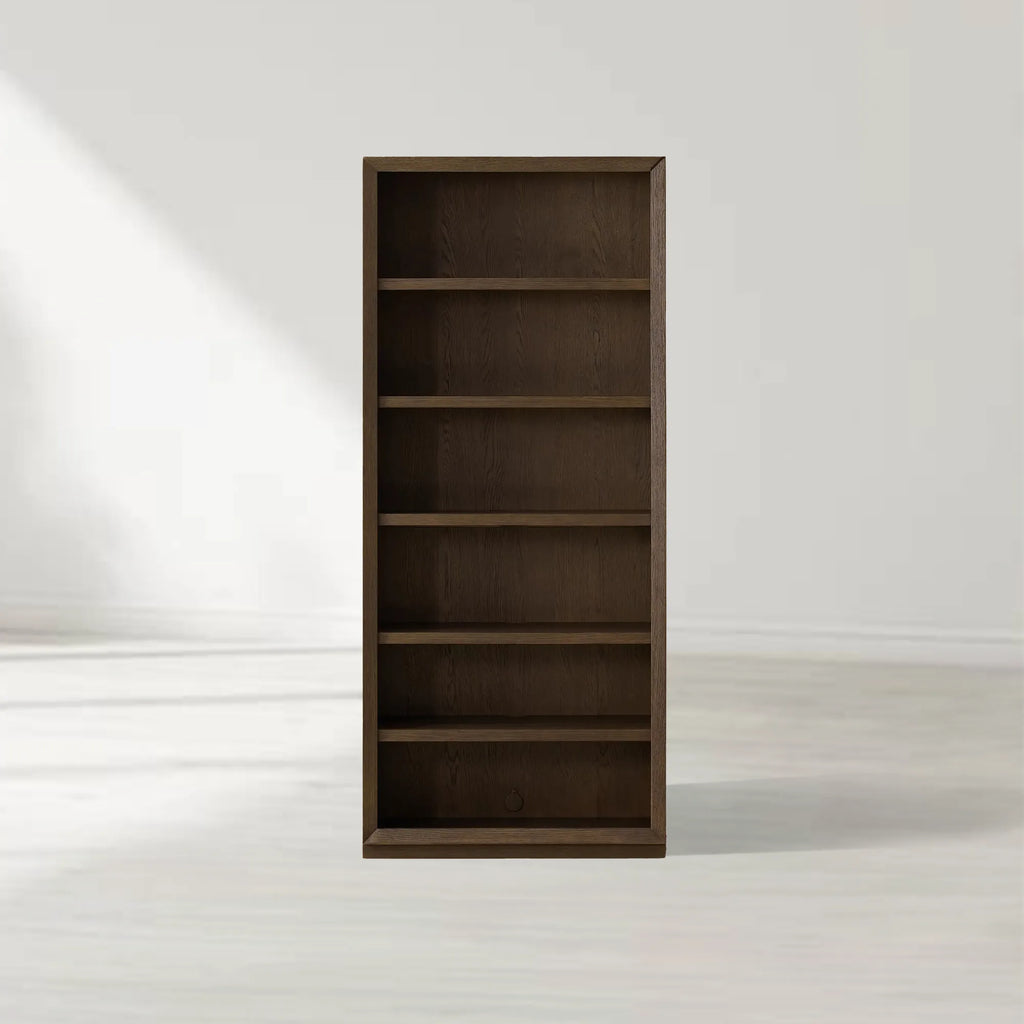 Nason Modular Bookcase Oak Wood Tall Display Cabinets with LED Lighting