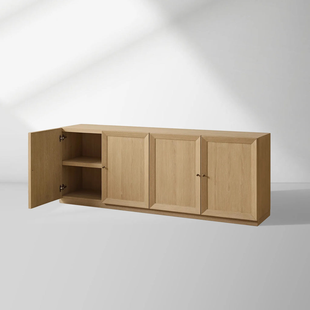 Nason Modular Four-Door Media TV Stand in Solid Oak Side Cabinet Television Storage Unit Wood Sideboard