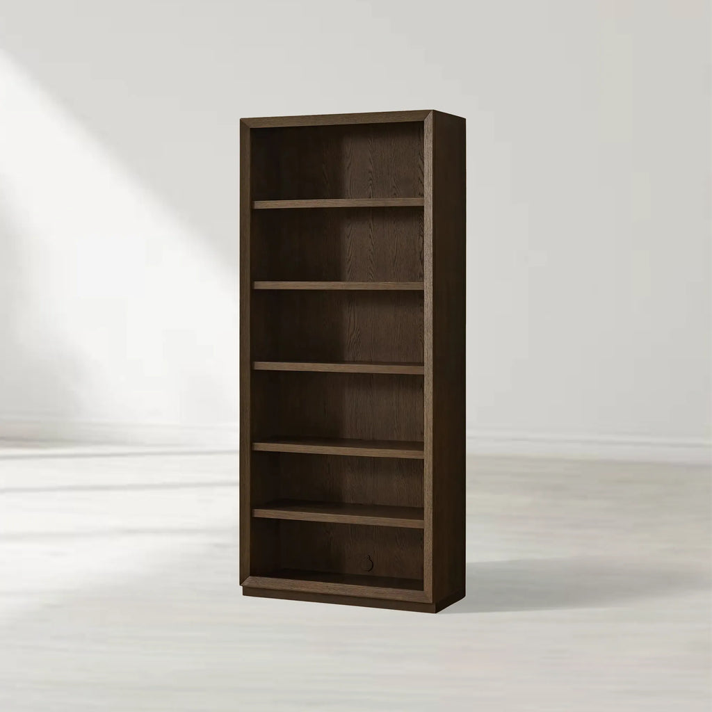 Nason Modular Bookcase Oak Wood Tall Display Cabinets with LED Lighting