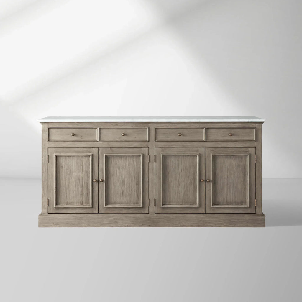 Kensington Marble Top Sideboard Pine Buffet Storage Cabinet Wood Living Room Cabinet