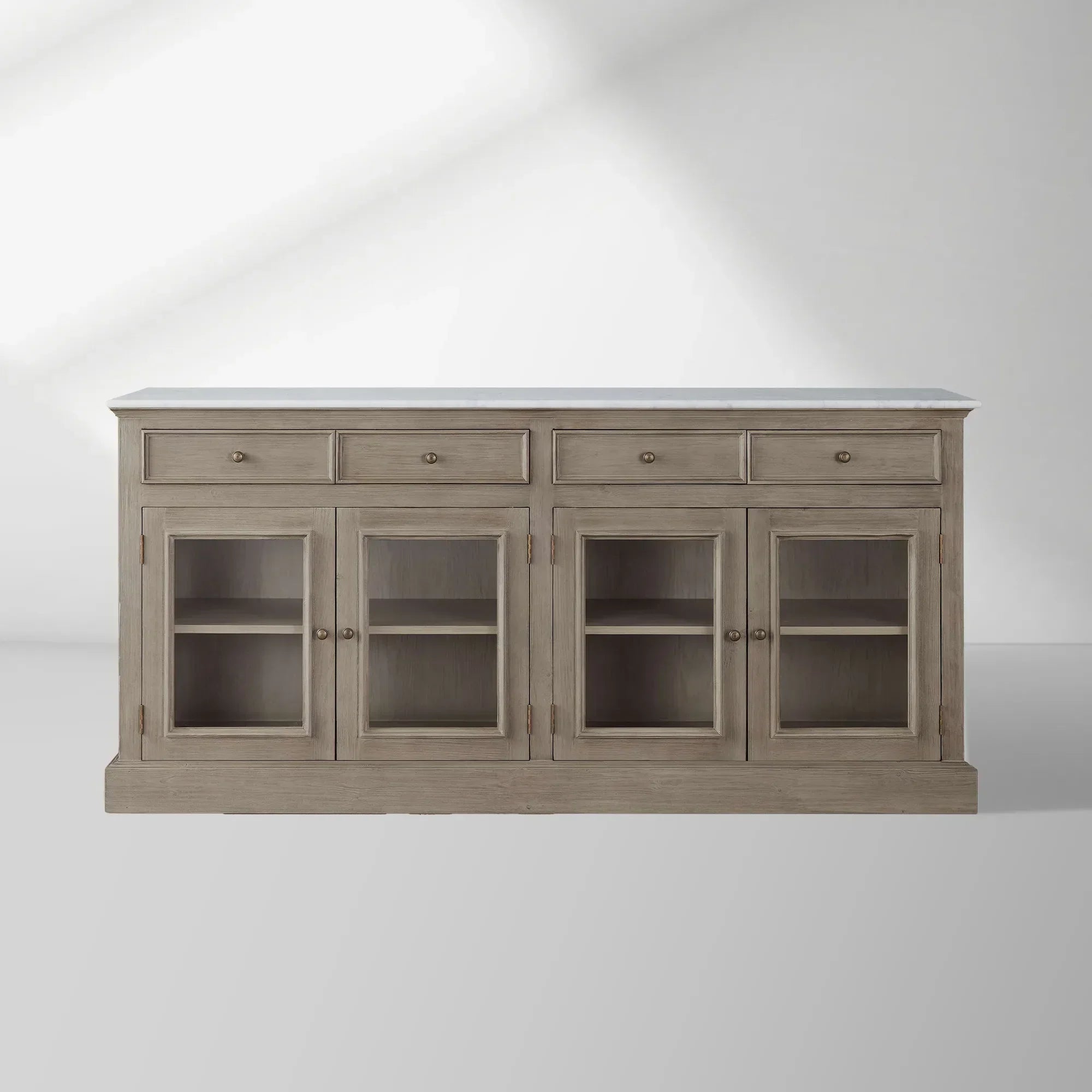 Kensington Marble Top Sideboard Wood Buffet Storage Entryways Side Cabinet With Glass Doors