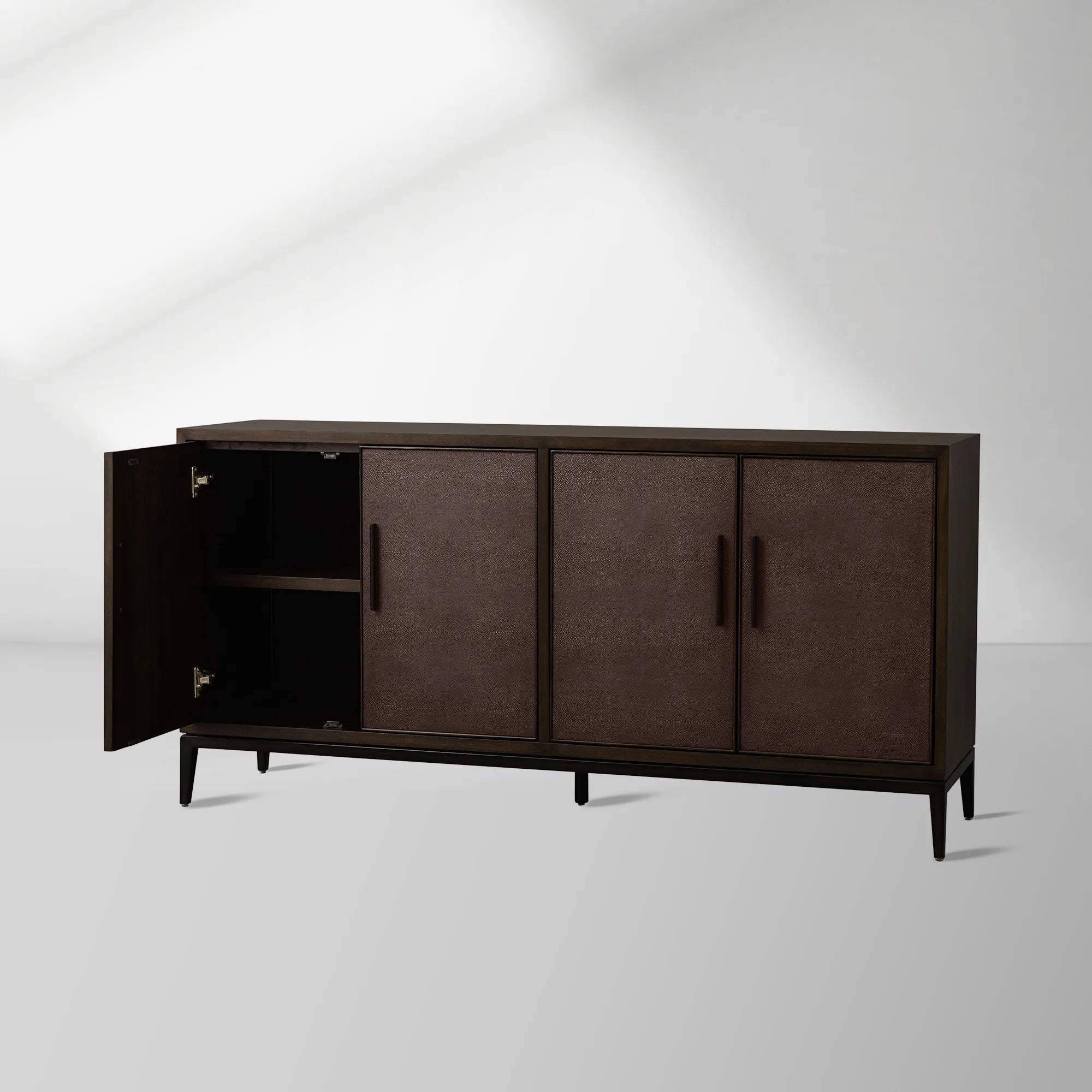 Malone Reconstituted Leather Sideboard Wood Buffet Table Living Room Entryways Cabinet