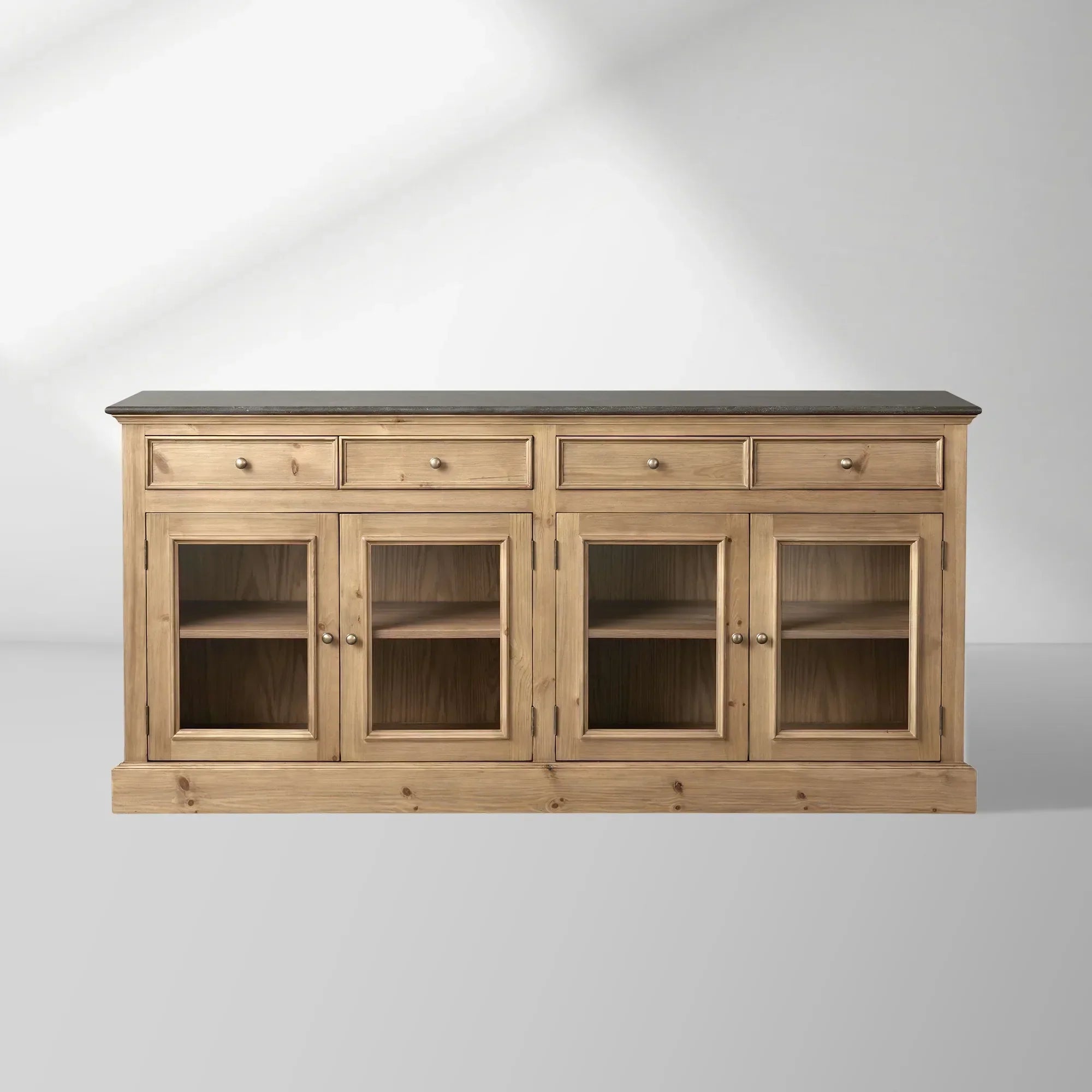 Kensington Marble Top Sideboard Wood Buffet Storage Entryways Side Cabinet With Glass Doors