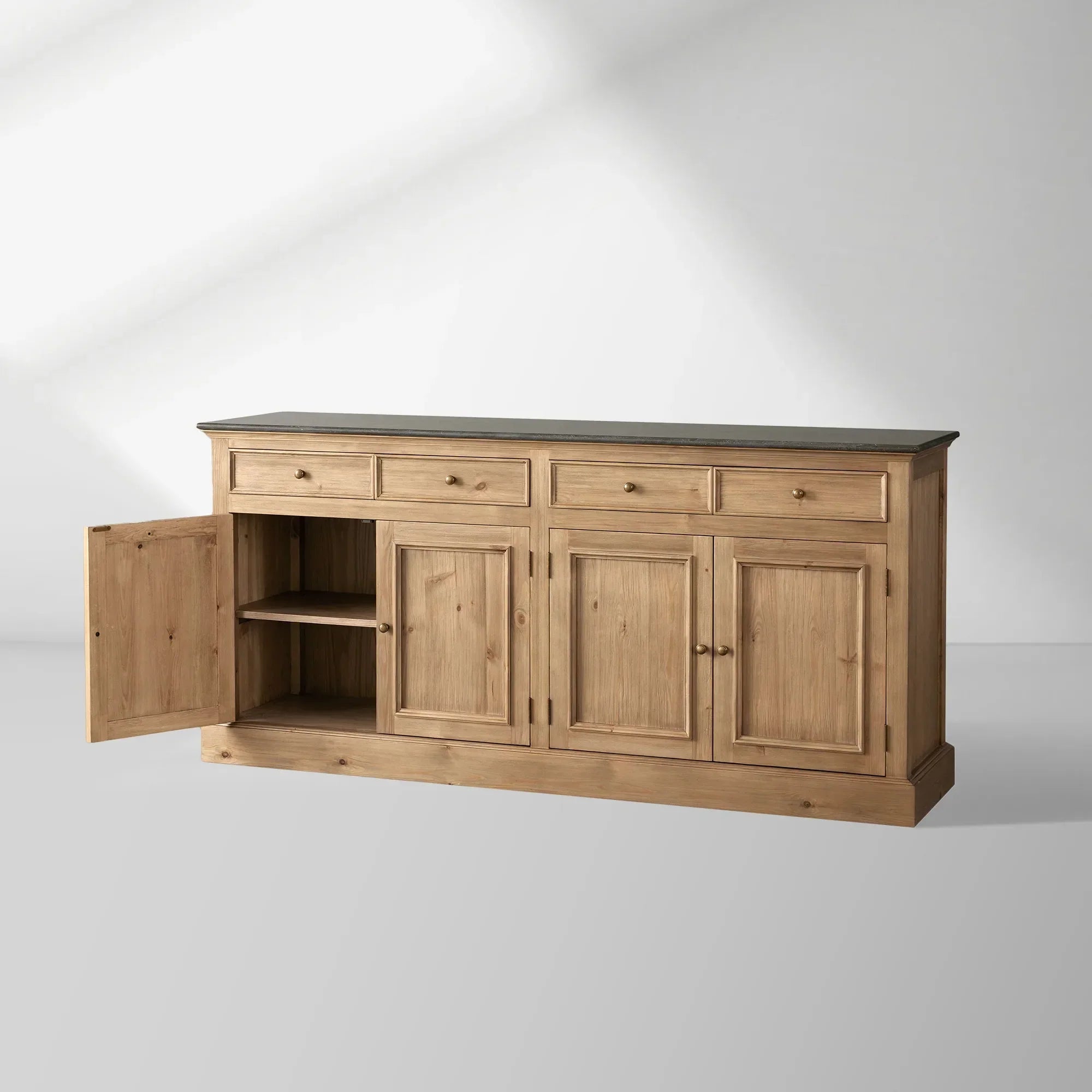 Kensington Marble Top Sideboard Pine Buffet Storage Cabinet Wood Living Room Cabinet