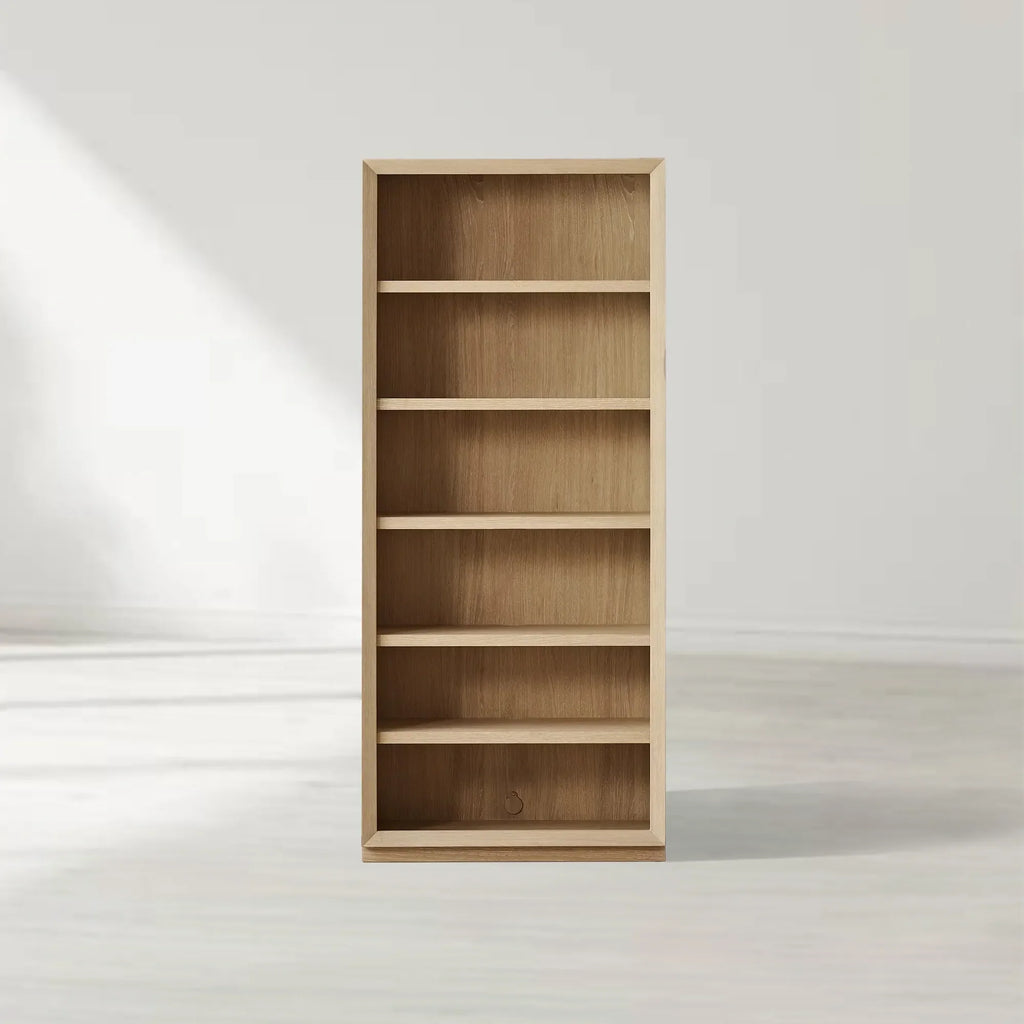Nason Modular Bookcase Oak Wood Tall Display Cabinets with LED Lighting