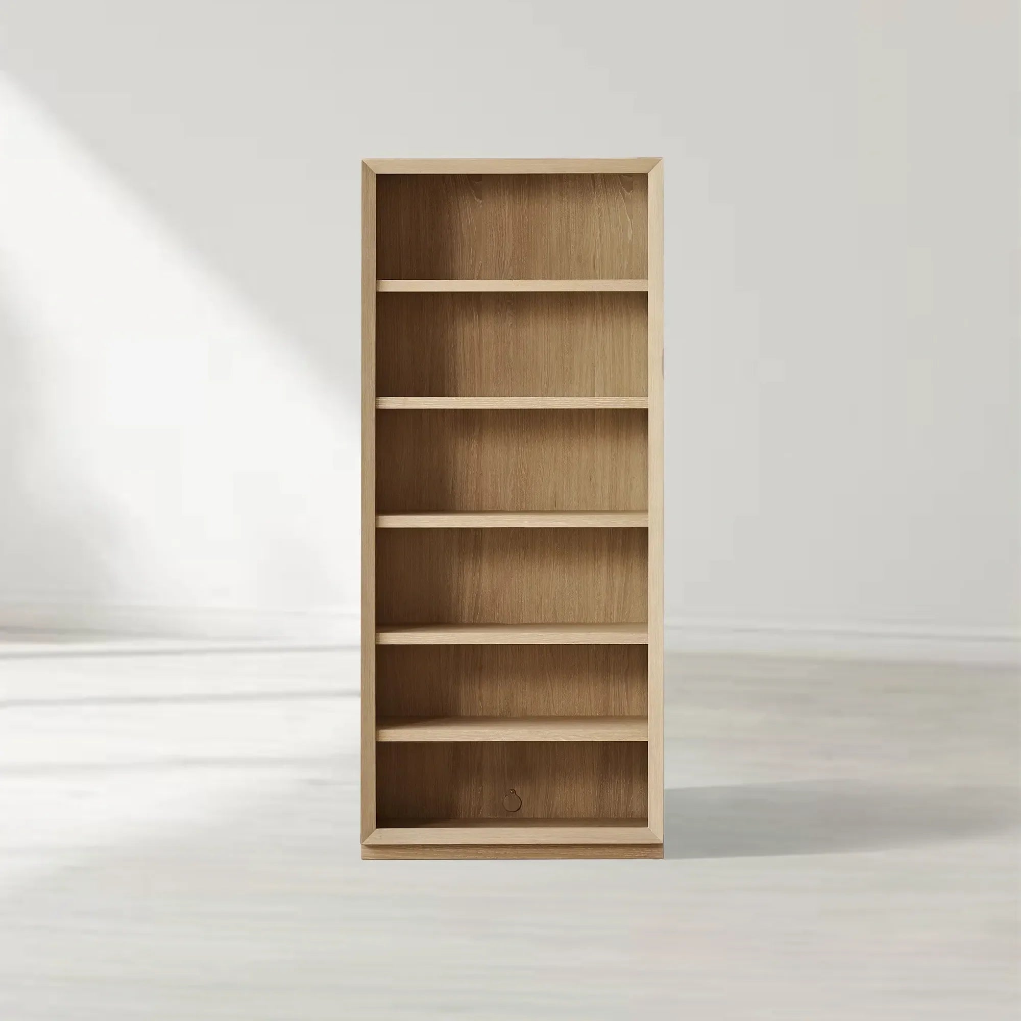 Nason Modular Bookcase Oak Wood Tall Display Cabinets with LED Lighting