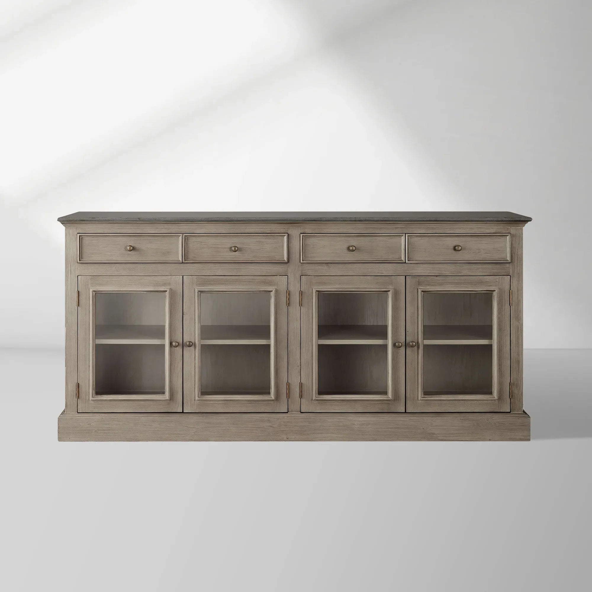 Kensington Marble Top Sideboard Wood Buffet Storage Entryways Side Cabinet With Glass Doors