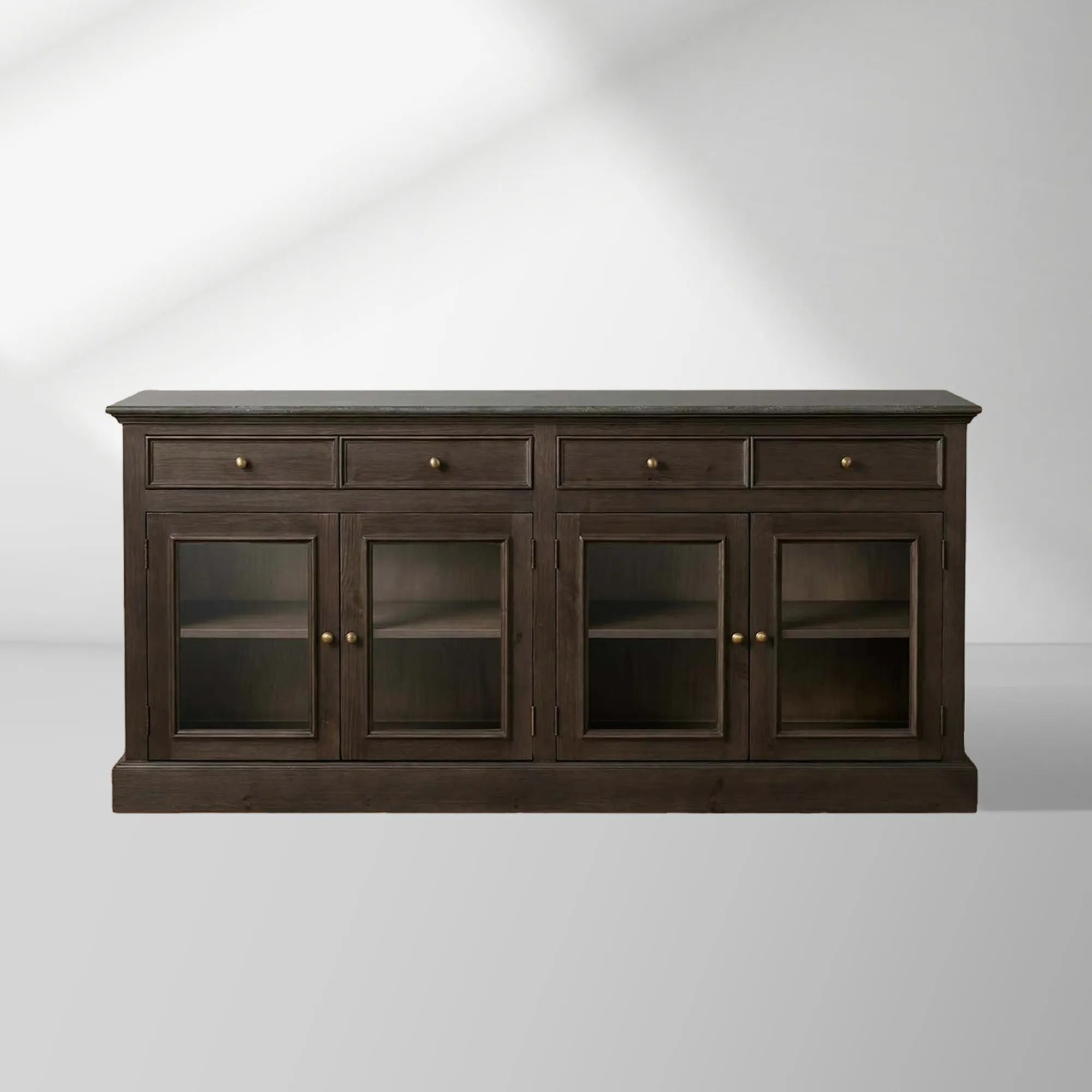 Kensington Marble Top Sideboard Wood Buffet Storage Entryways Side Cabinet With Glass Doors