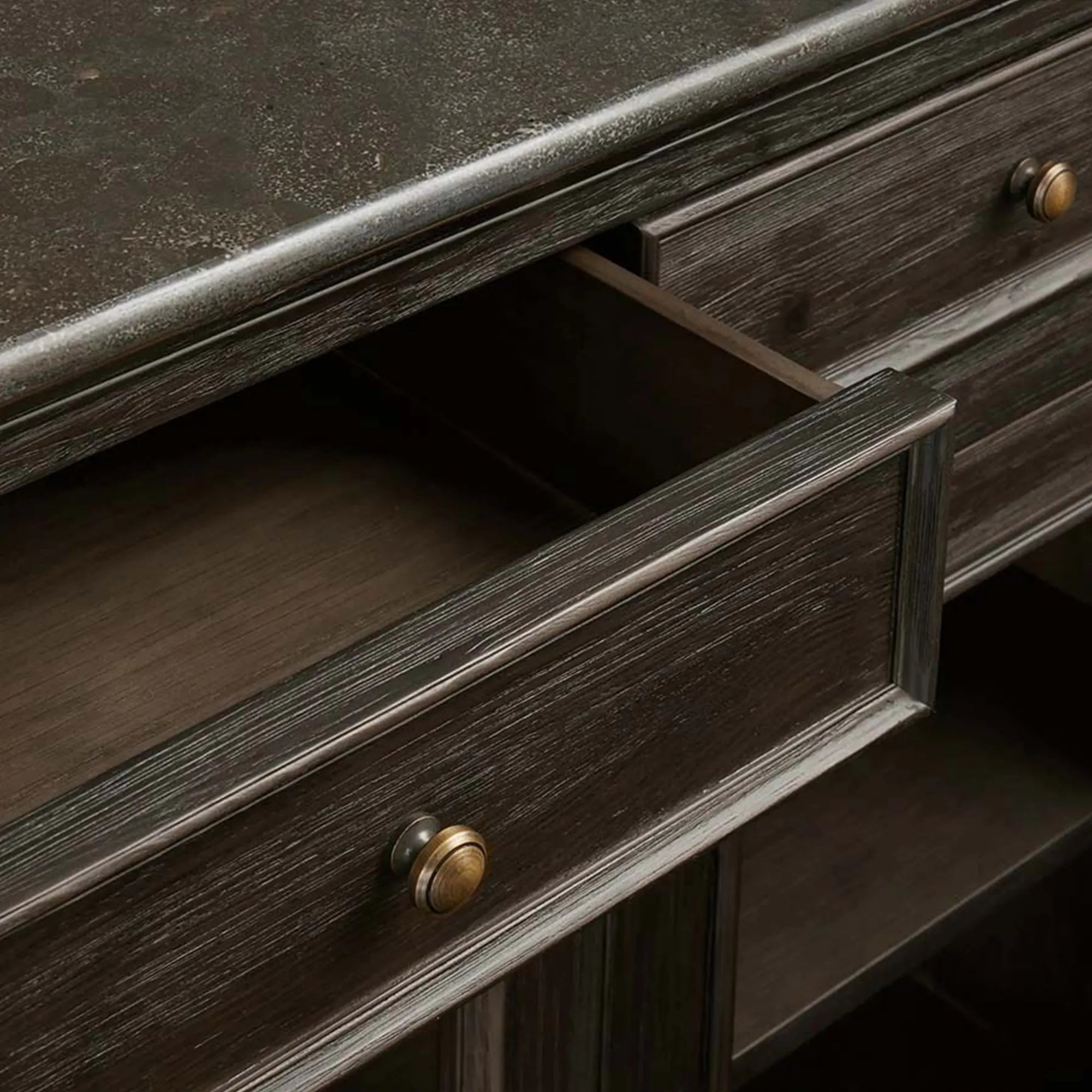 Kensington Marble Top Sideboard Wood Buffet Storage Entryways Side Cabinet With Glass Doors