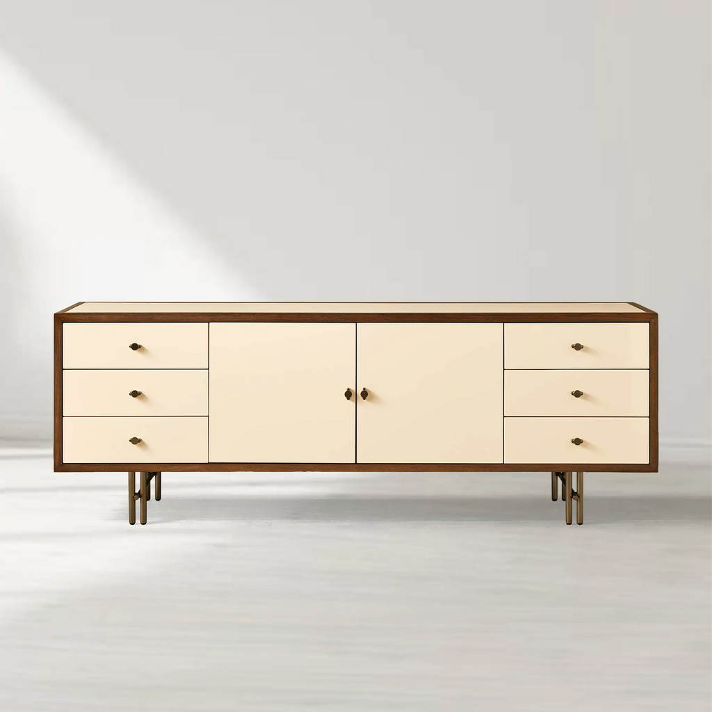 Henton Eucalyptus Wood TV Stand Living Room Entrance Six Drawers Cabinet Media Console
