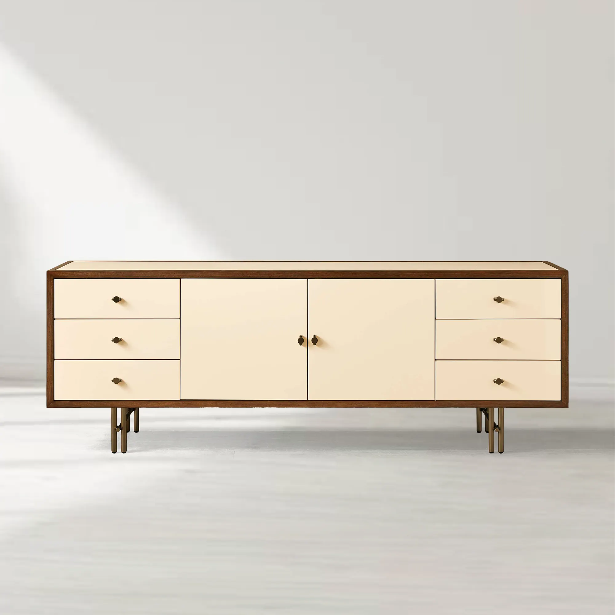 Henton Eucalyptus Wood TV Stand Living Room Entrance Six Drawers Cabinet Media Console