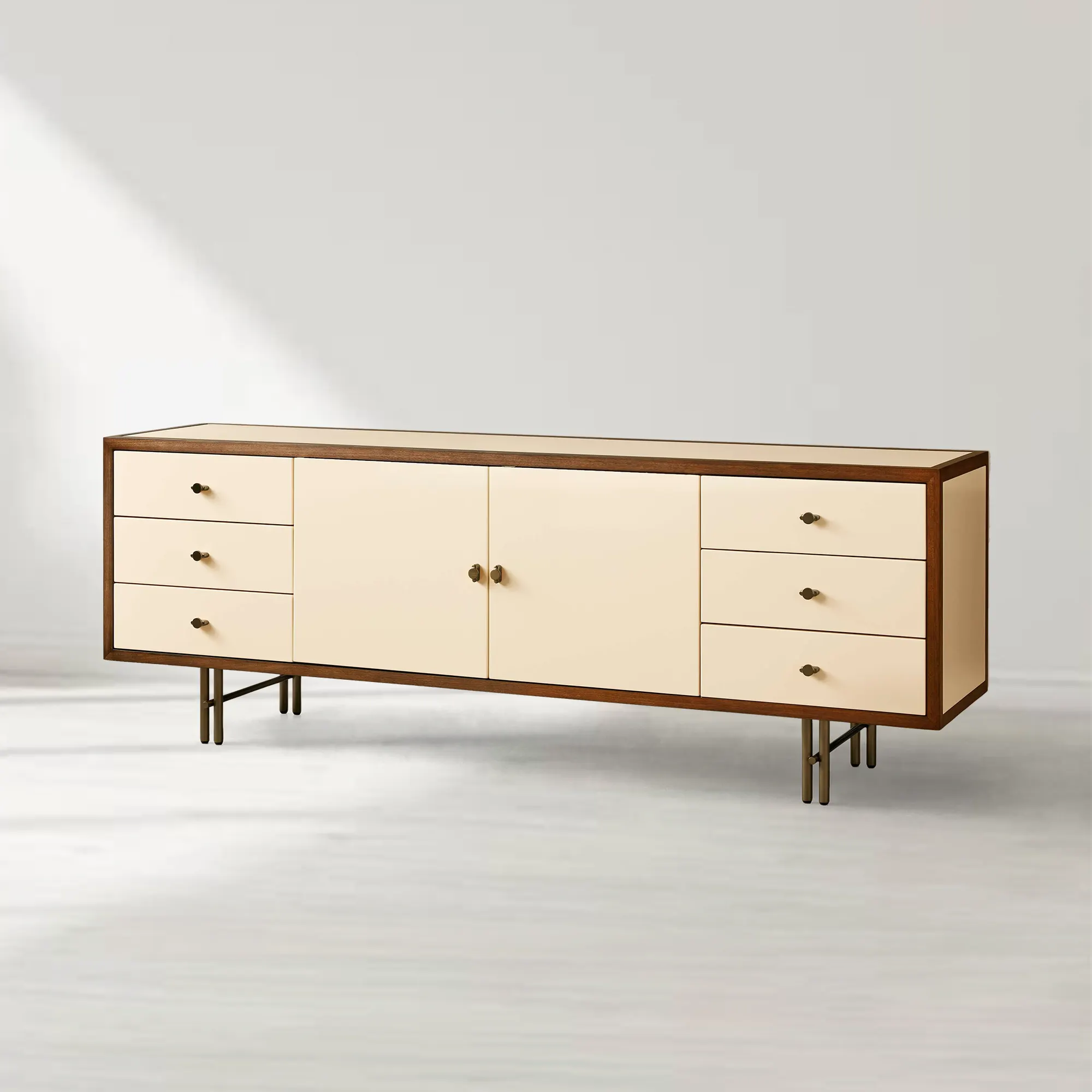 Henton Eucalyptus Wood TV Stand Living Room Entrance Six Drawers Cabinet Media Console