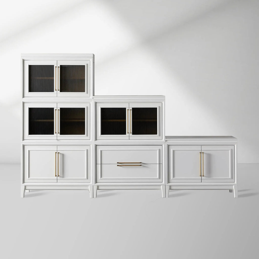 Rowan Wood Modular Wall Unit Mahogany Storage Cabinet with Reeded Glass