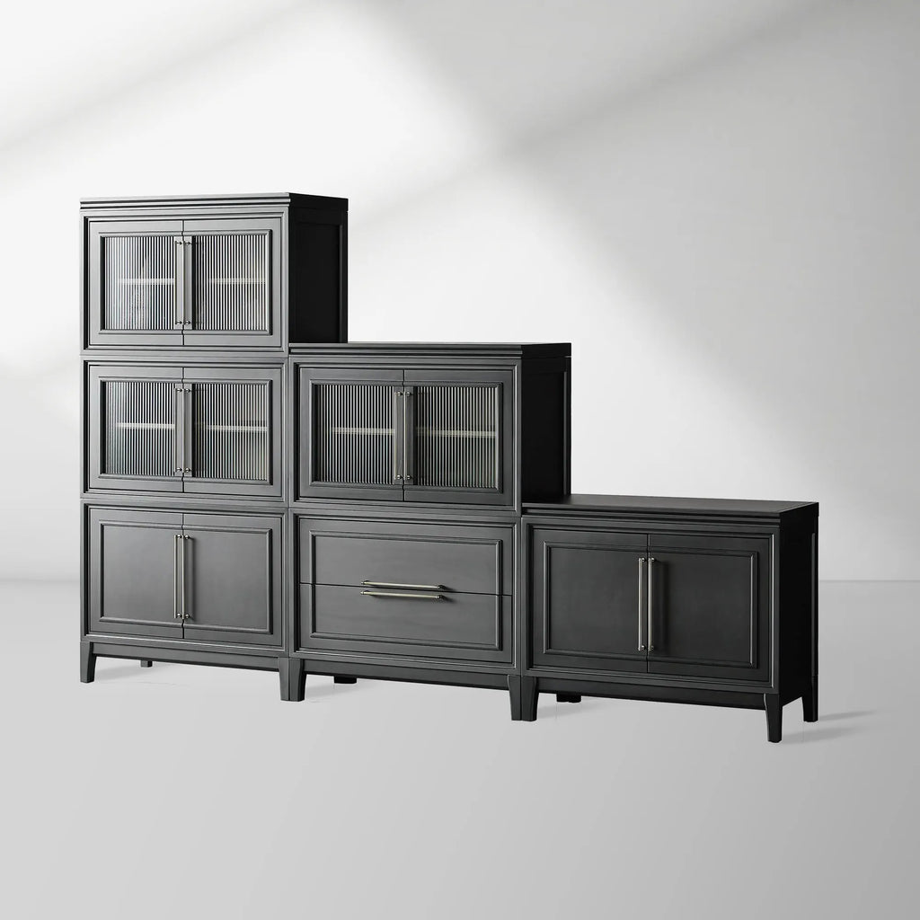 Rowan Wood Modular Wall Unit Mahogany Storage Cabinet with Reeded Glass
