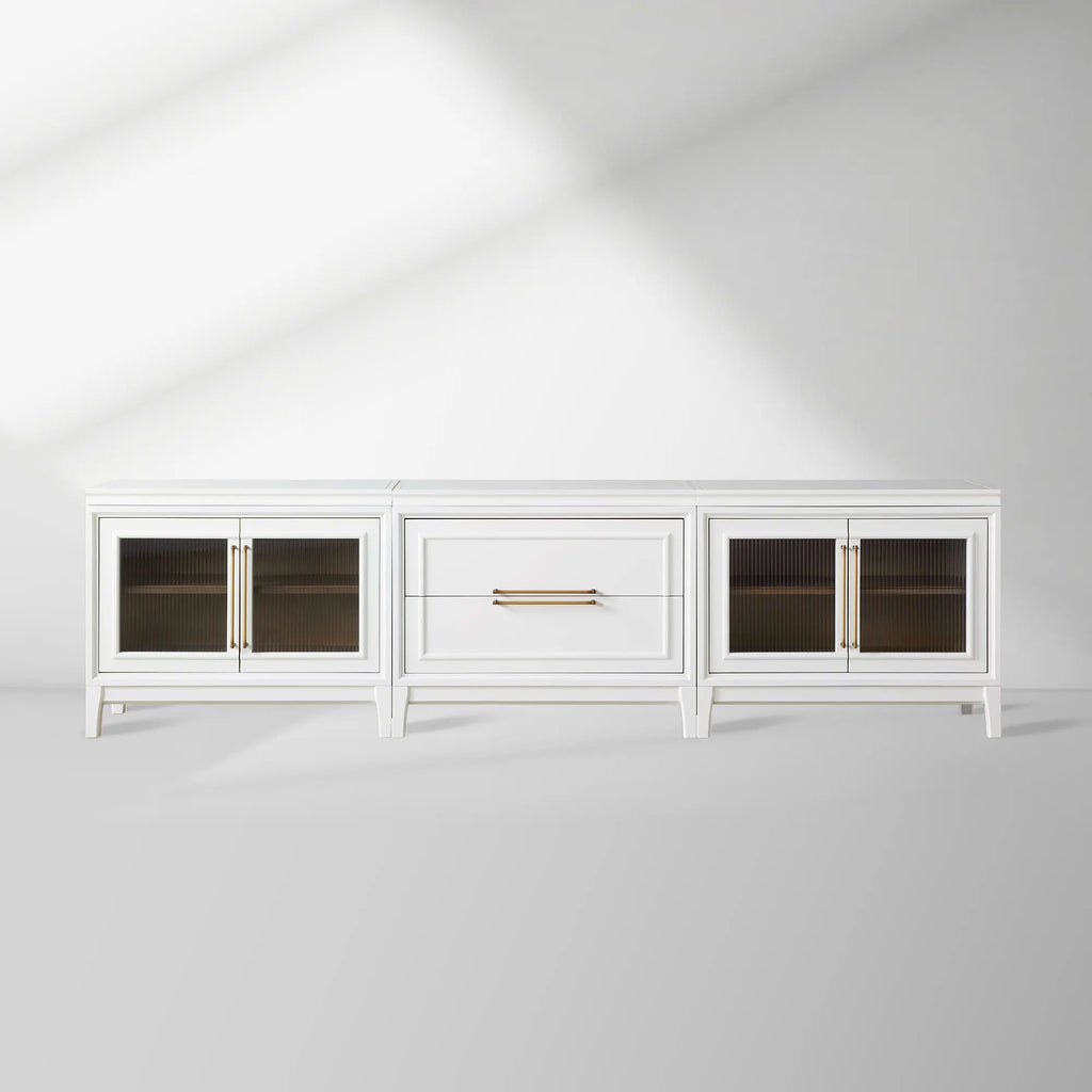 Rowan Drawers TV Stand Sideboard with Glass Doors Wood Entryways Cabinet Media Console