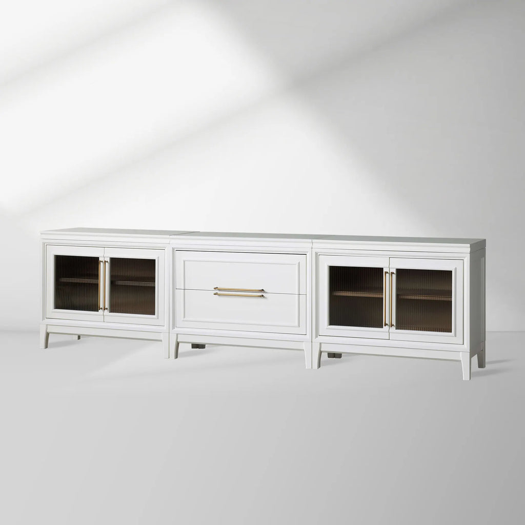 Rowan Drawers TV Stand Sideboard with Glass Doors Wood Entryways Cabinet Media Console