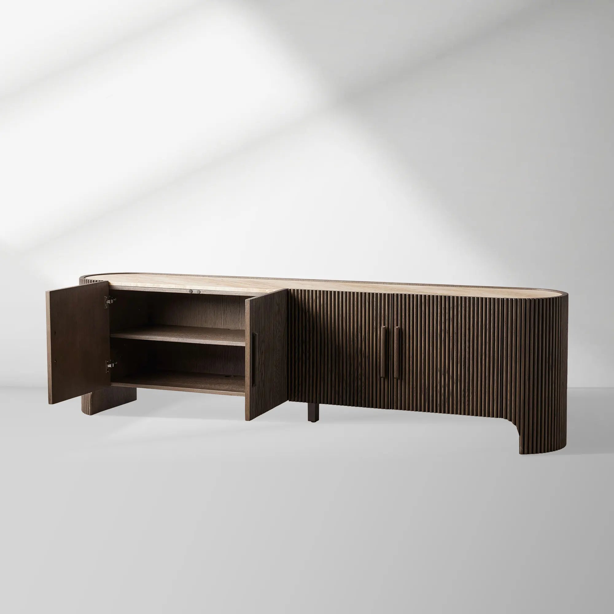 Astor Entryways Storage Sideboard Marble top Cabinet Oak Wood TV Stand Unit