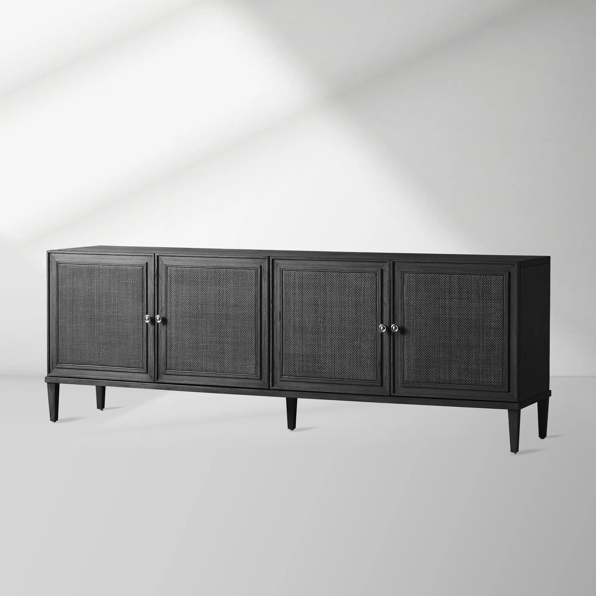 Pearson Mindi TV Stand Woven Cane Cabinet Doors Media Console Wood Sideboard Television Storage Unit