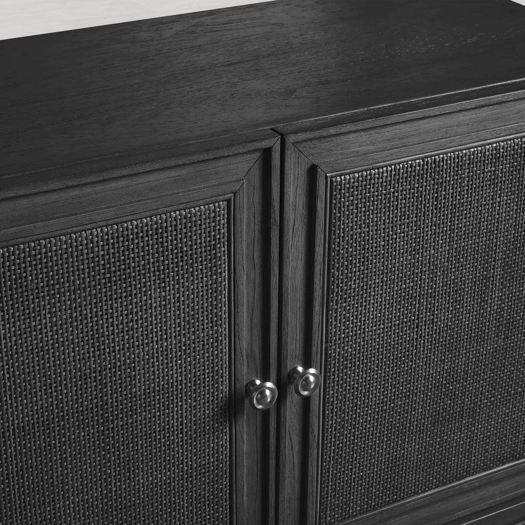 Pearson Mindi TV Stand Woven Cane Cabinet Doors Media Console Wood Sideboard Television Storage Unit