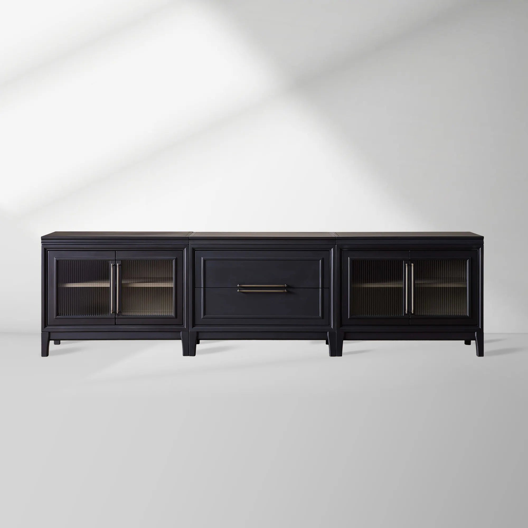 Rowan Drawers TV Stand Sideboard with Glass Doors Wood Entryways Cabinet Media Console