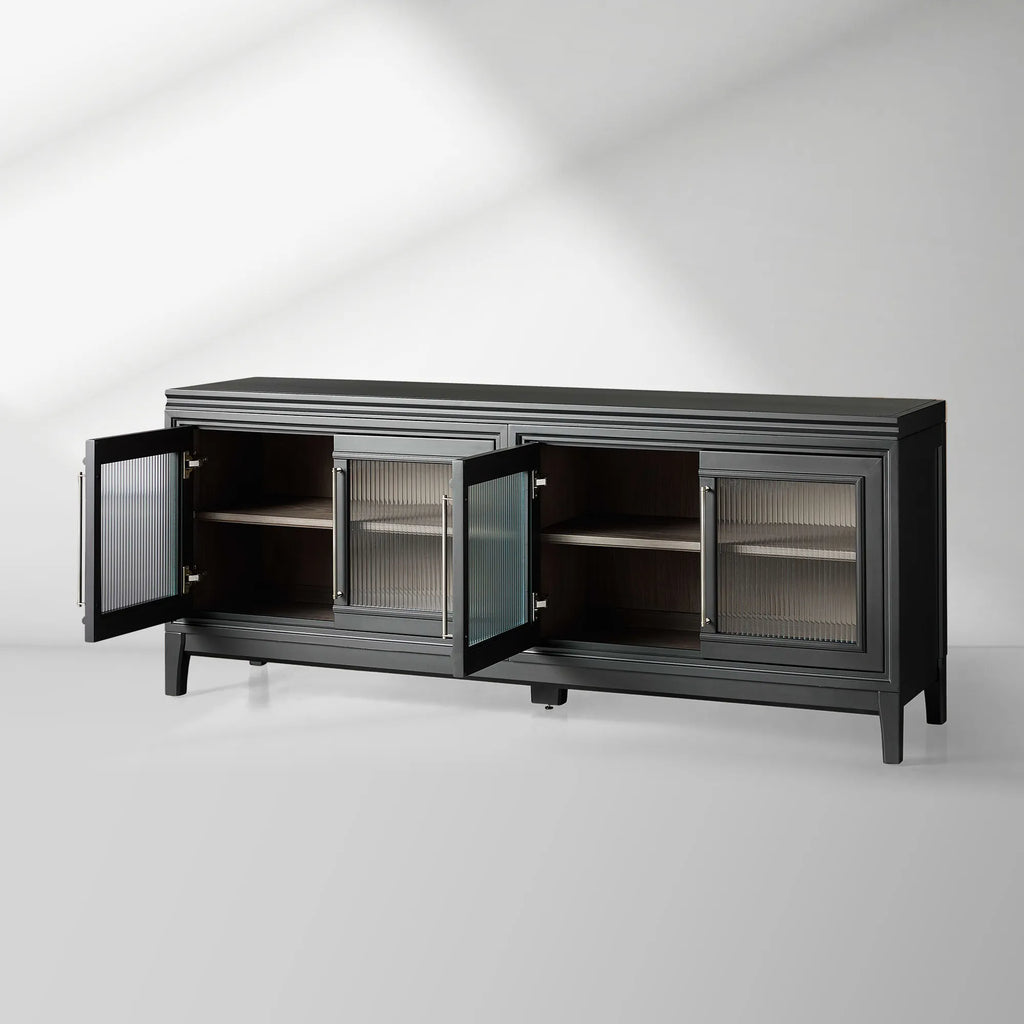 Rowan Wood TV Stand Unit Sideboard with Reeded Glass Doors Entrance Cabinet Media Console